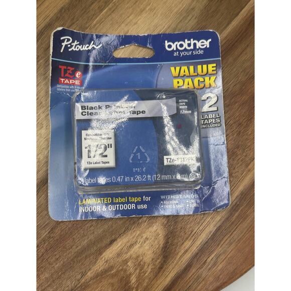 Brother P-touch TZe-1312PK Black Print Clear Label Tape 1/2" 12mm Value Pack 2pk - Picture 1 of 7